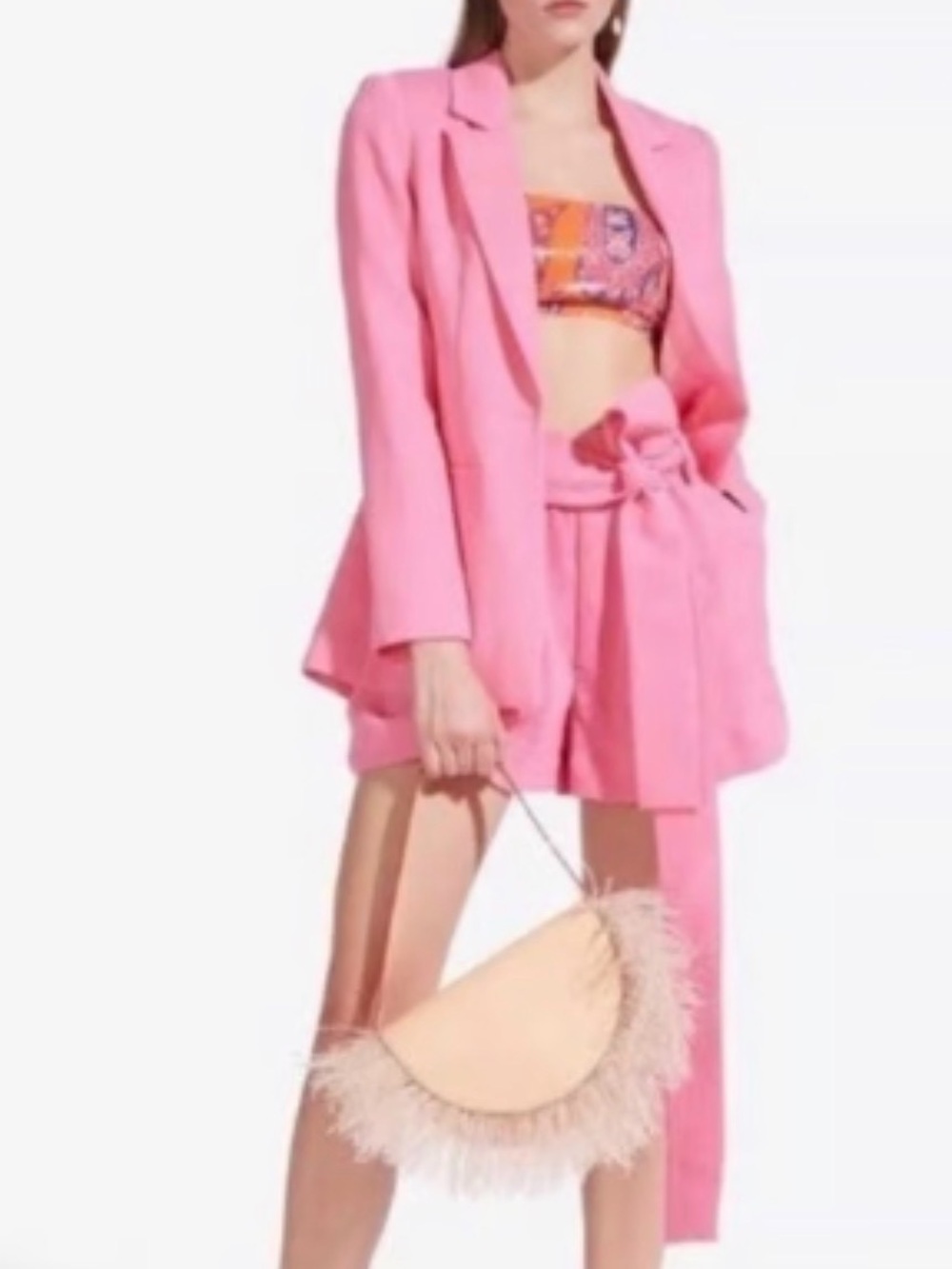STAUD Pink Tailored Blazer with Matching Shorts